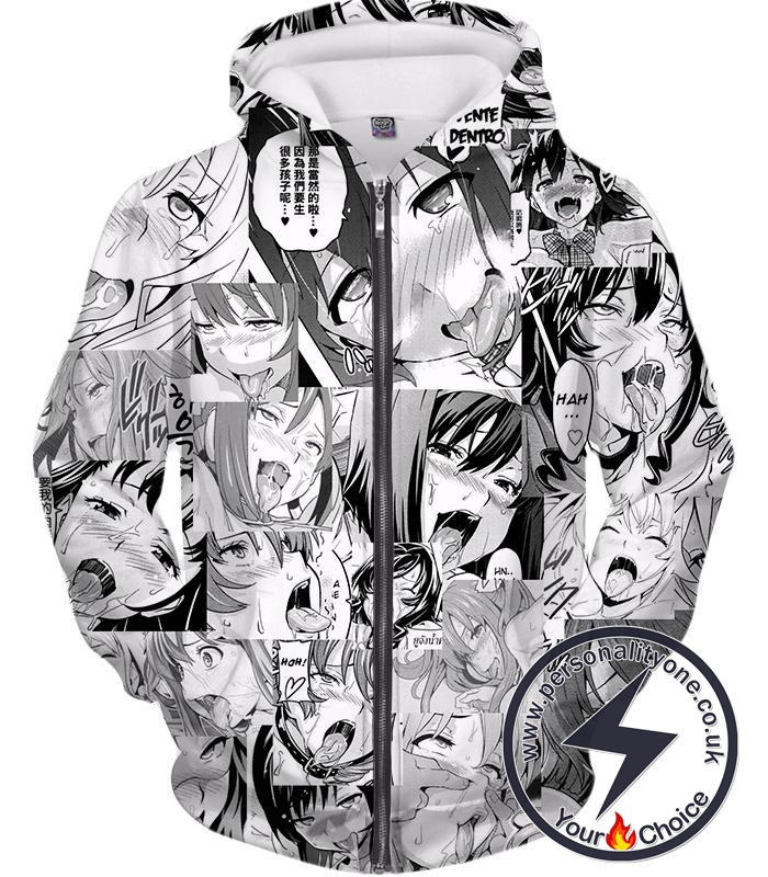 Ahegao Zip Up Hoodie Hentai Face